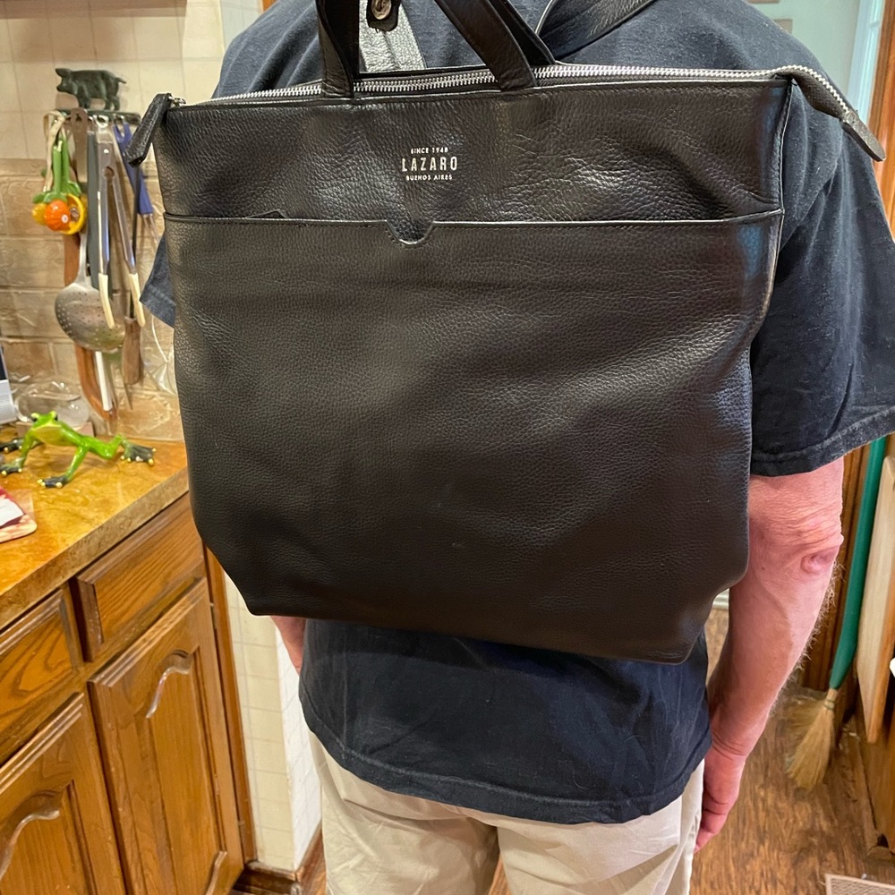 Excellent Condition *Lazaro* Brand Argentina Sleek Black Backpack/Tote - Picture 2 of 10